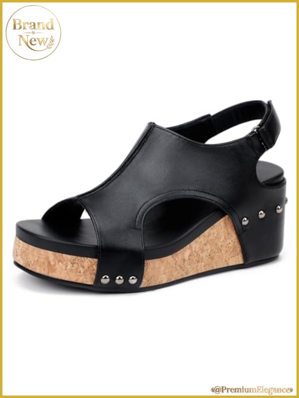 Faux Leather Platform Wedge Sandals Cork Open Toe Slingback Women's